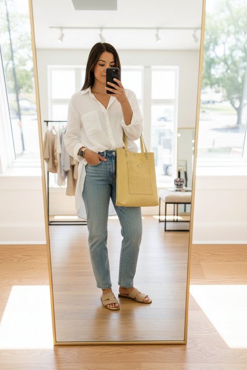 Yellow leather shopping tote women's bag - Handmade bags & jewelry Bags