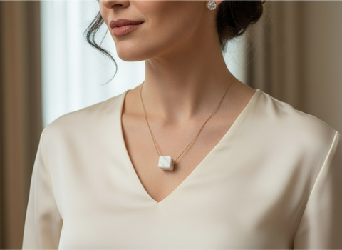 Thassos white marble cube necklace - Handmade bags & jewelry Handcrafted Jewellery