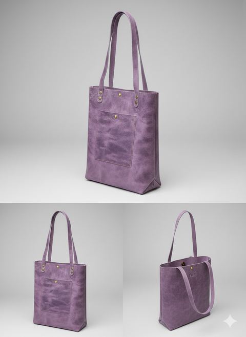 Purple oil tanned leather shopping tote women bag - Handmade bags & jewelry Bags