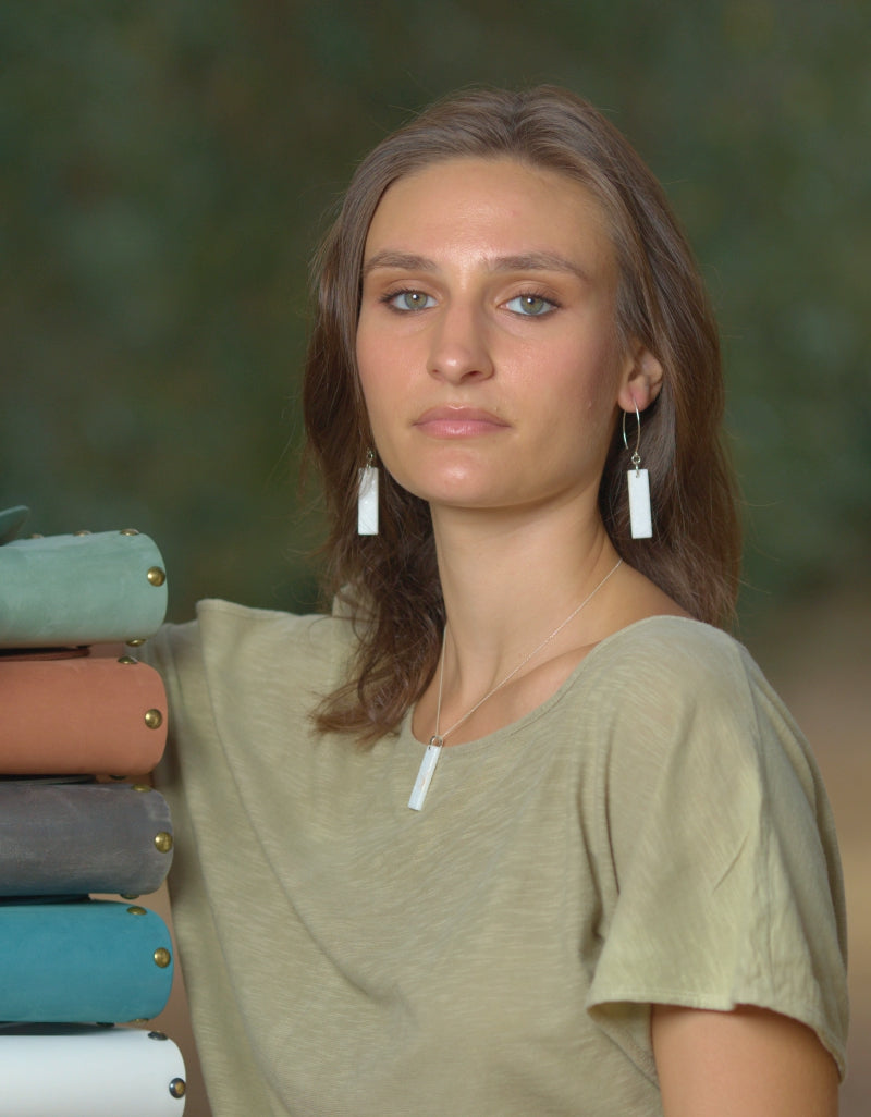 Rectangle white marble drop earrings - Handmade bags & jewelry Handcrafted Jewellery
