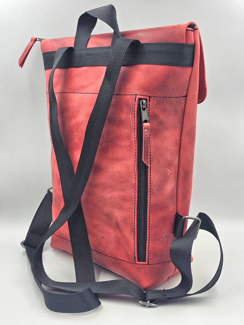 Red Leather Laptop Everyday Unisex Backpack - Handmade bags & jewelry Bags