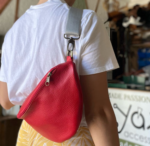 Red leather waist bag - Unisex leather fanny pack - Handmade bags & jewelry Accessories