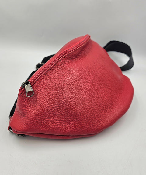 Red leather waist bag - Unisex leather fanny pack - Handmade bags & jewelry Accessories