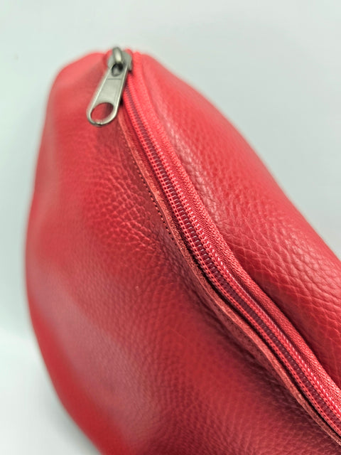 Red leather waist bag - Unisex leather fanny pack - Handmade bags & jewelry Accessories