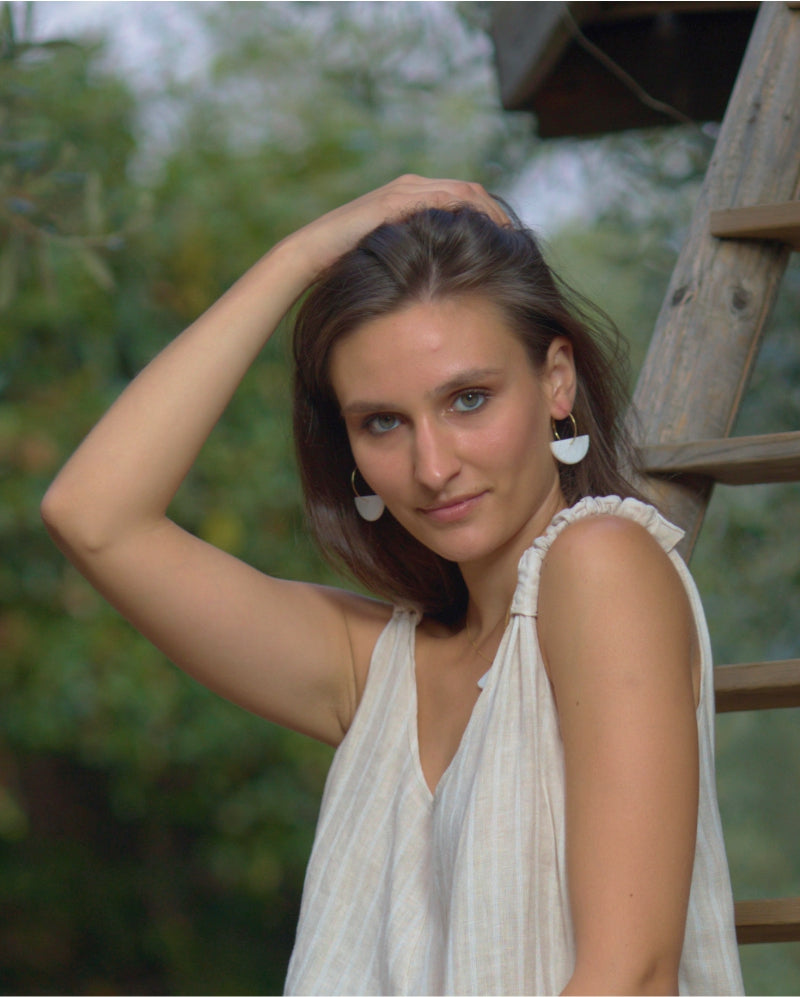 White semi circle earrings Thassos marble - Handmade bags & jewelry Handcrafted Jewellery