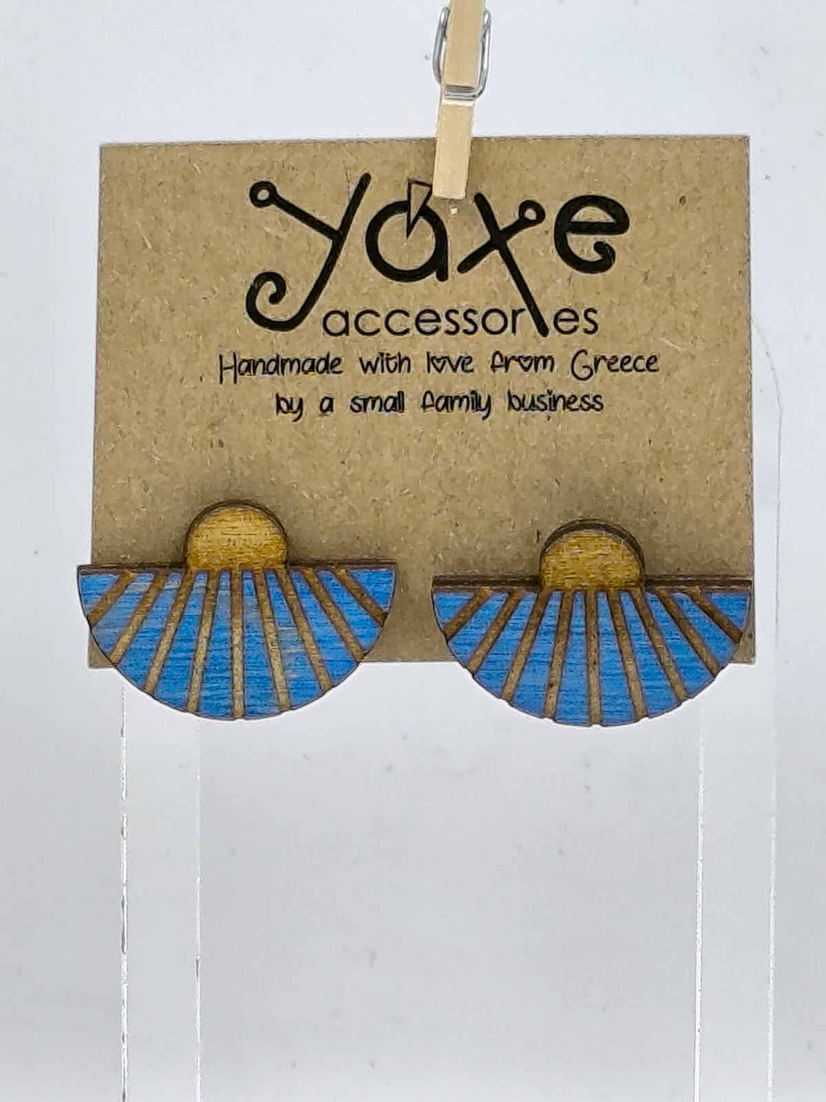 Theatre earrings of real oak wood Blue