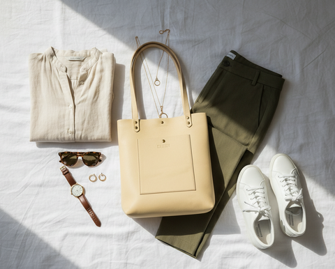 Yellow leather shopping tote women's bag - Handmade bags & jewelry Bags