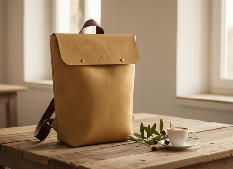 Yellow Unisex Leather Laptop Backpack – Everyday Artisan Style - Handmade bags & jewelry Bags