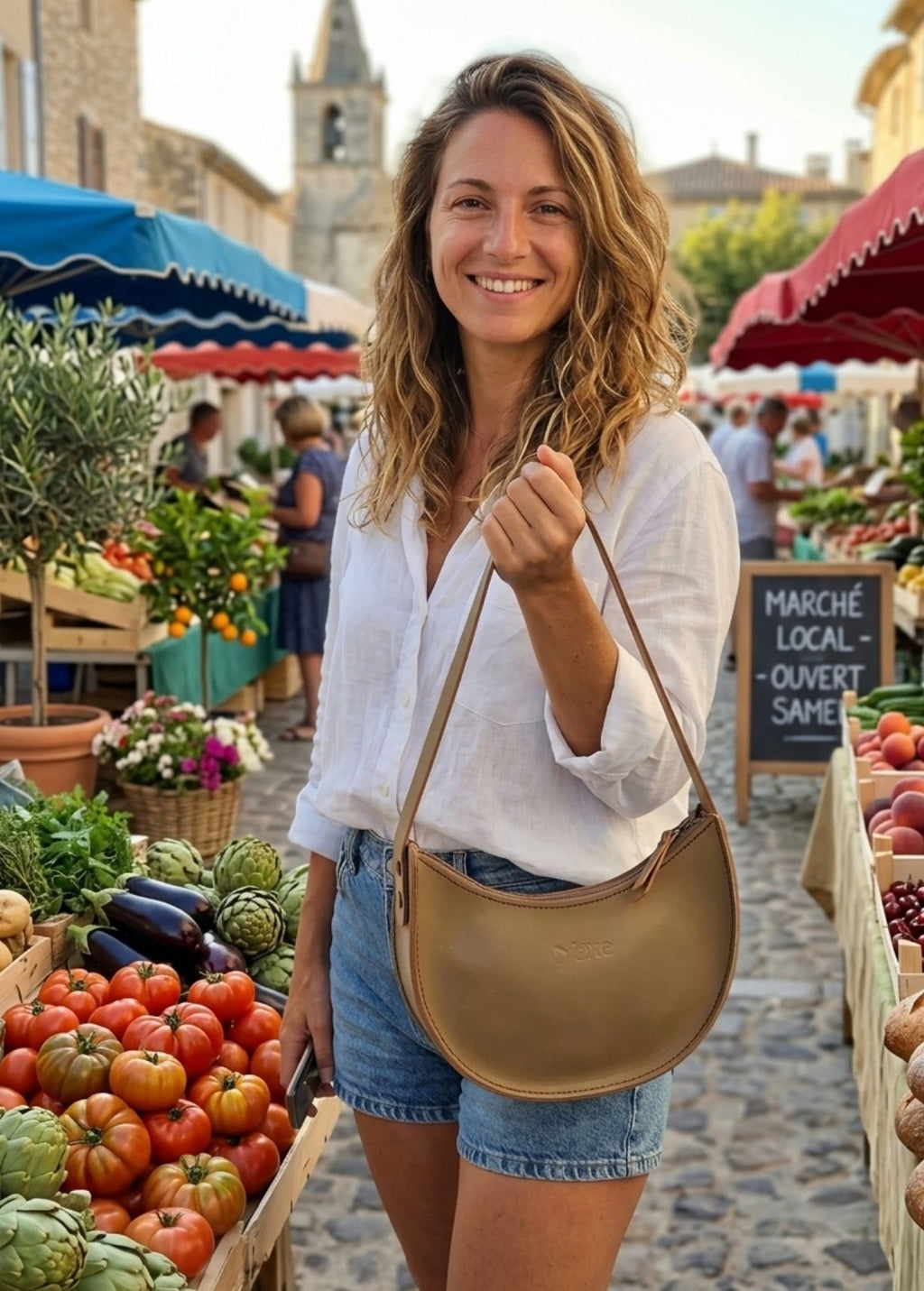 Handmade Beige Leather Half-Moon Bag – Timeless Minimalist Style - Handmade bags & jewelry