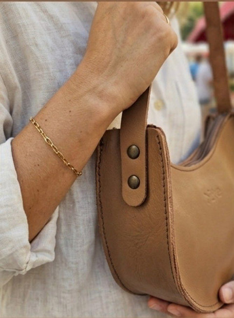 Handmade Beige Leather Half-Moon Bag – Timeless Minimalist Style