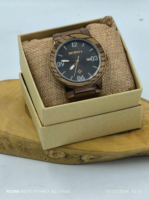 Men's watch from zebrawood genuine leather strap