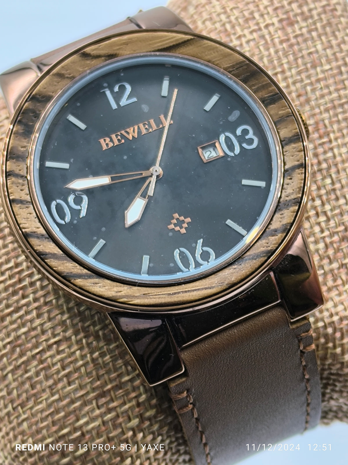 Men's watch from zebrawood genuine leather strap - Handmade bags & jewelry Green Products