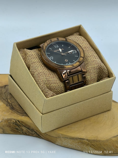 BEWELL Bronze Metal Mix Maple Wood Watch for Men