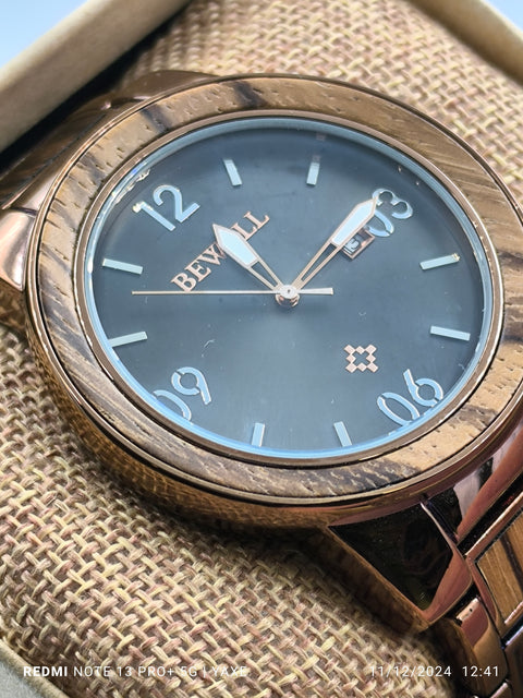 BEWELL Bronze Metal Mix Maple Wood Watch for Men