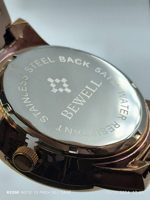 BEWELL Bronze Metal Mix Maple Wood Watch for Men