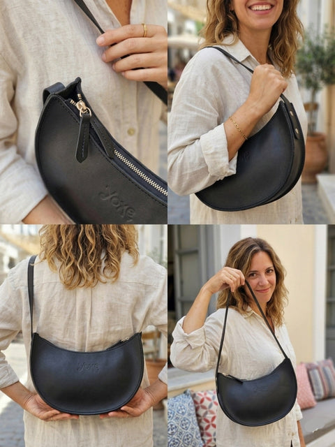 Black Leather Half-Moon Shoulder Bag – The Minimalist Essential
