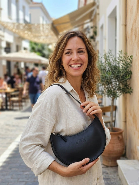 Black Leather Half-Moon Shoulder Bag – The Minimalist Essential