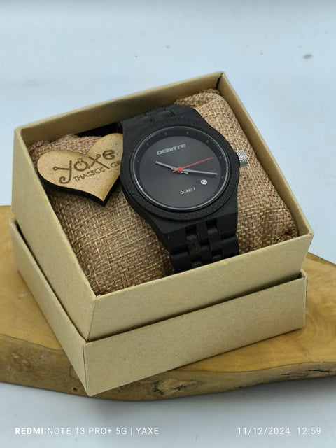 Men's wooden watch with bamboo wood bracelet