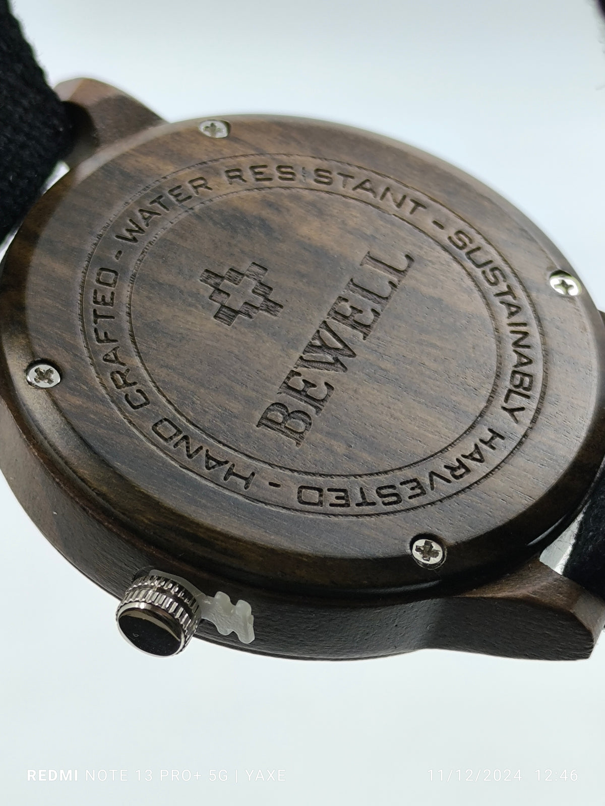 Unisex watch from black sandalwood case and canvas stripe - Handmade bags & jewelry Green Products