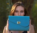 Blue matt leather olive wood women bag - Handmade bags & jewelry Bags