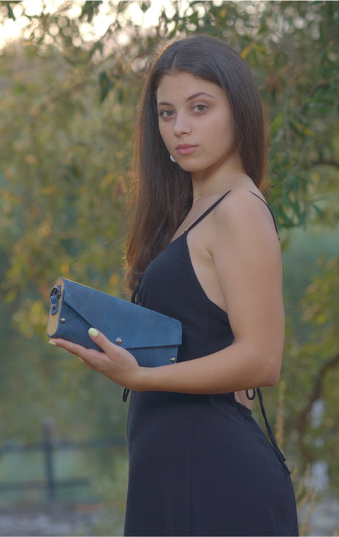 Blue oil tanned leather small women clutch - Handmade bags & jewelry Bags