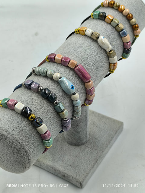 Ceramic beads women's bracelet, multicolor