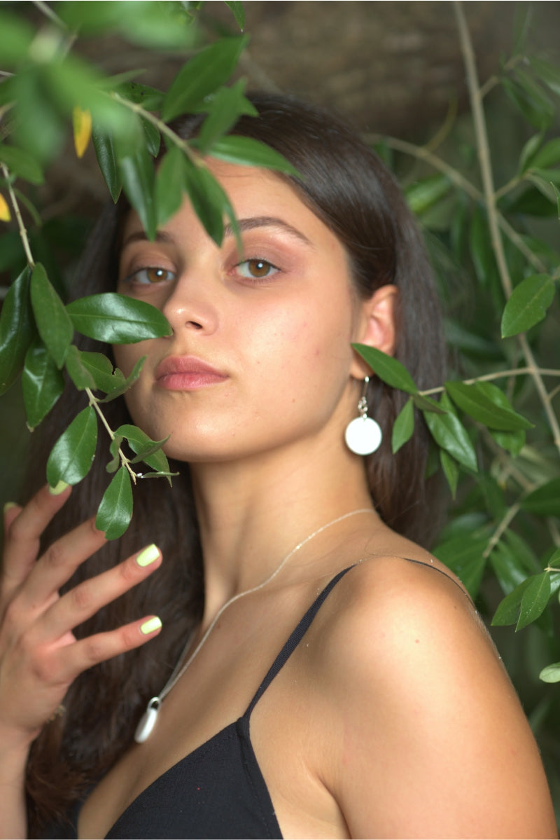 Circle round Thassos marble earrings - Handmade bags & jewelry Handcrafted Jewellery