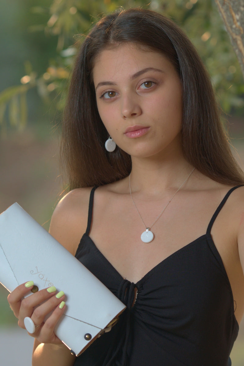 Circle pendant necklace white marble jewelry - Handmade bags & jewelry Handcrafted Jewellery