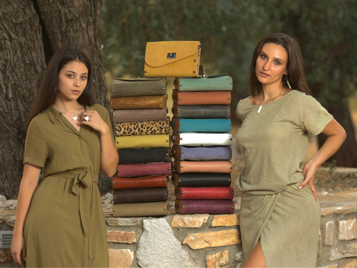 Jean nubuck Leather & Wood Accent Women's Crossbody clutch bag - Handmade bags & jewelry Bags