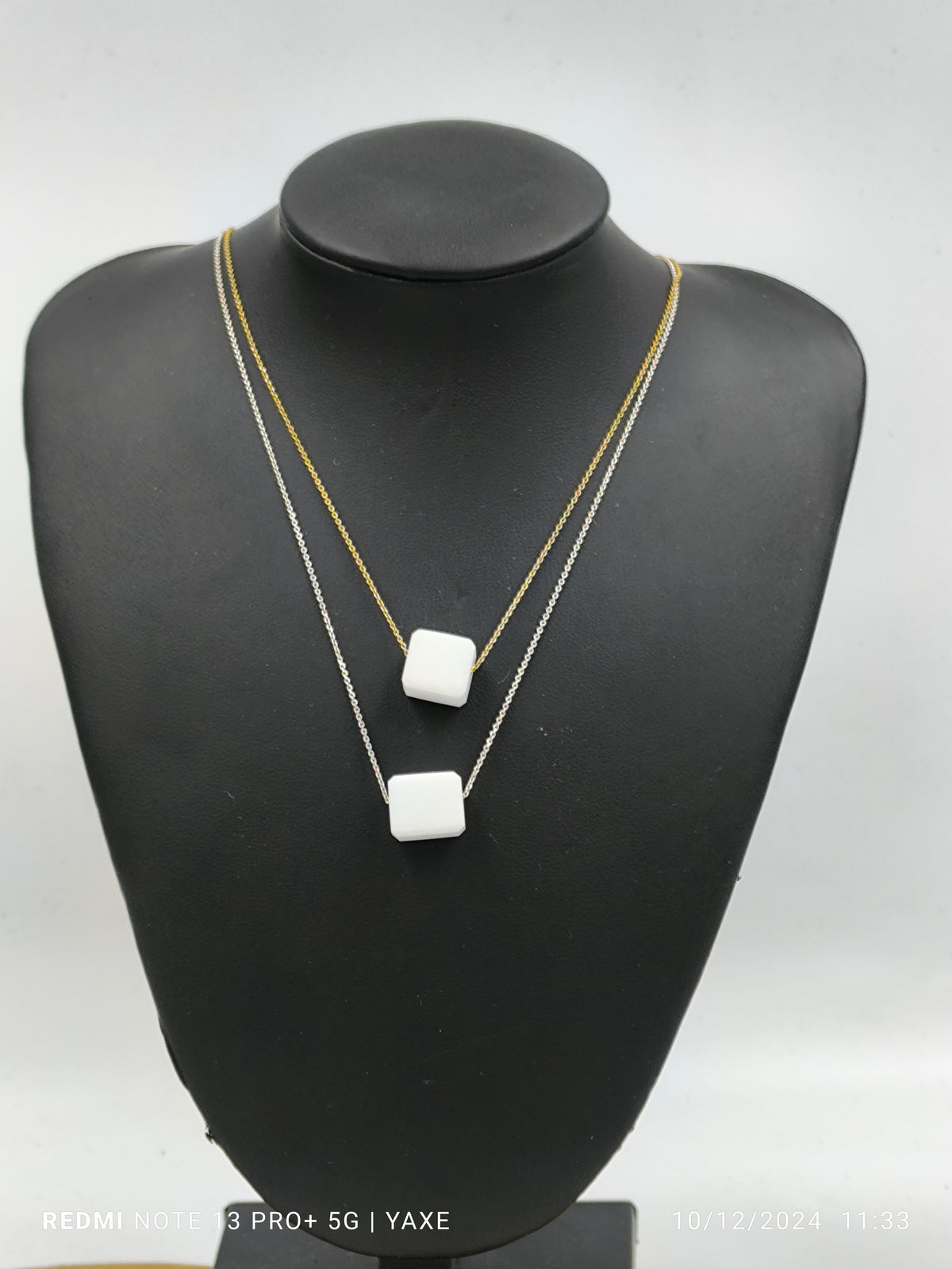 Thassos white marble cube necklace Silver