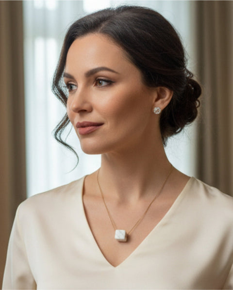 Thassos white marble cube necklace - Handmade bags & jewelry Handcrafted Jewellery