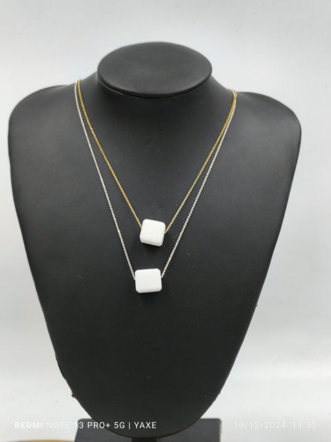 Thassos white marble cube necklace