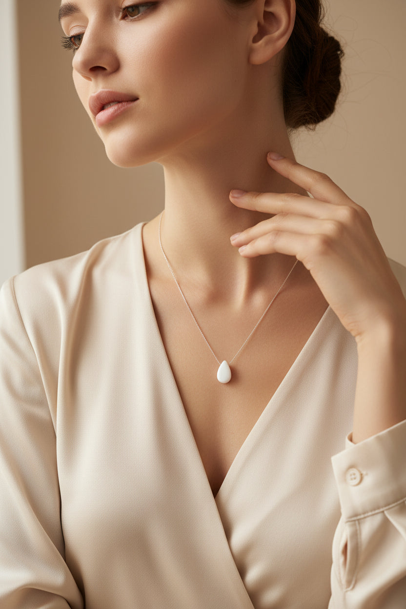 Thassos white marble drop necklace Silver