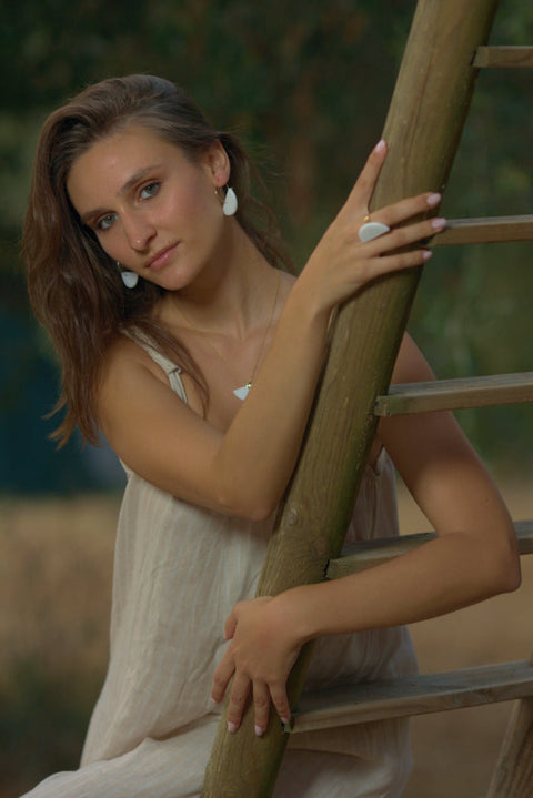 Half circle pendant necklace white marble jewelry - Handmade bags & jewelry Handcrafted Jewellery