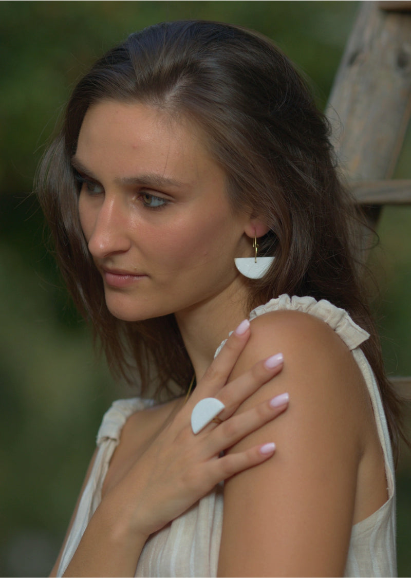 Thassos White Marble Half Moon Ring – Luxury Greek Craft - Handmade bags & jewelry Handcrafted Jewellery