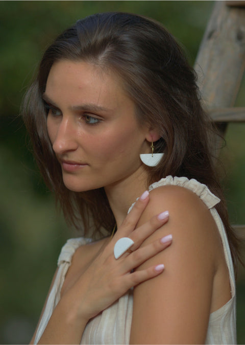 Thassos White Marble Half Moon Ring – Luxury Greek Craft - Handmade bags & jewelry Handcrafted Jewellery