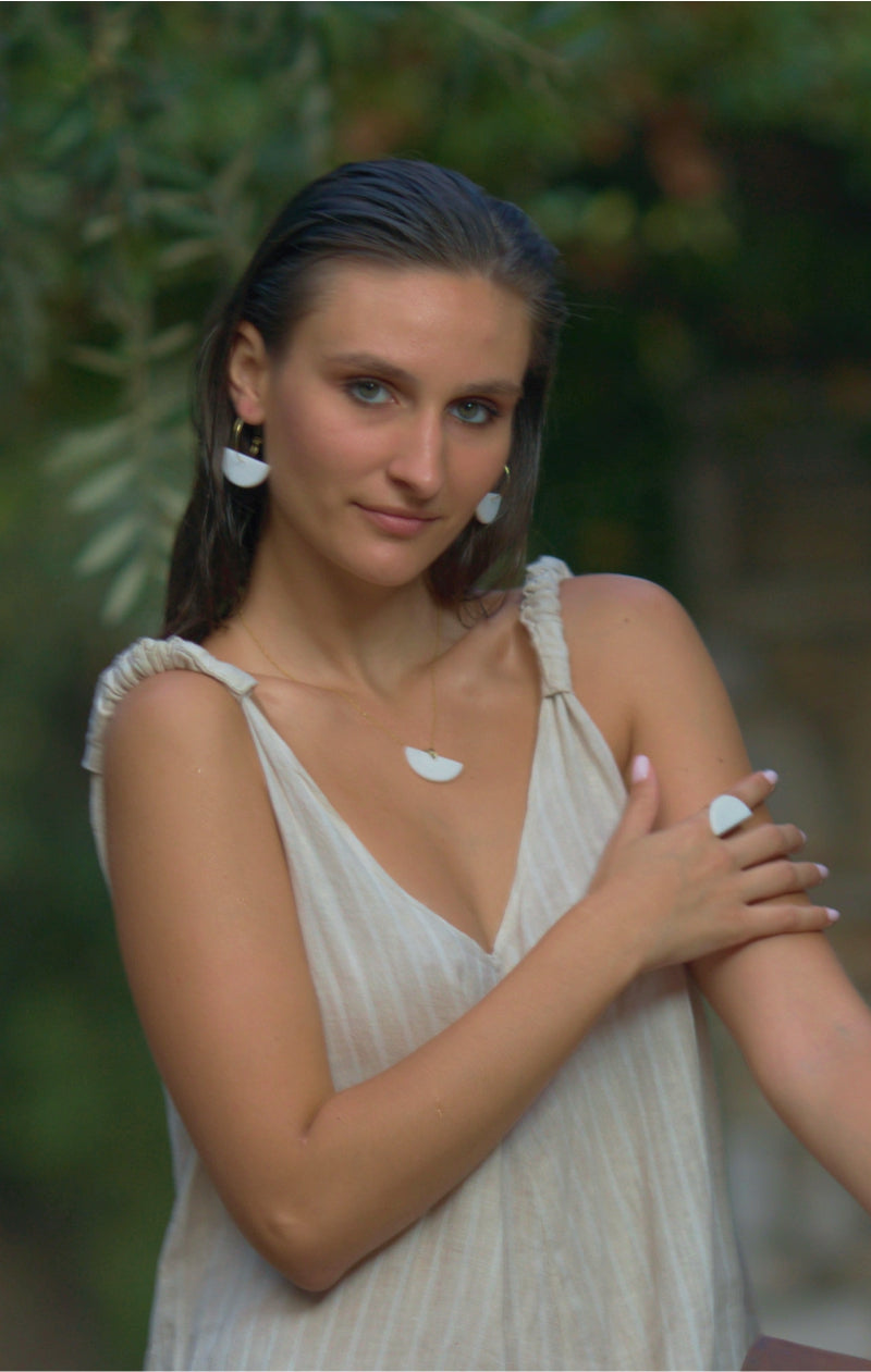 Half circle pendant necklace white marble jewelry - Handmade bags & jewelry Handcrafted Jewellery