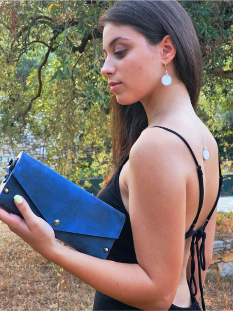 Blue oil tanned leather small women clutch - Handmade bags & jewelry Bags