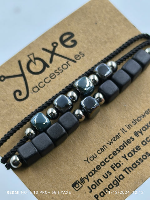 Triple ceramic beads men's bracelet, Rock