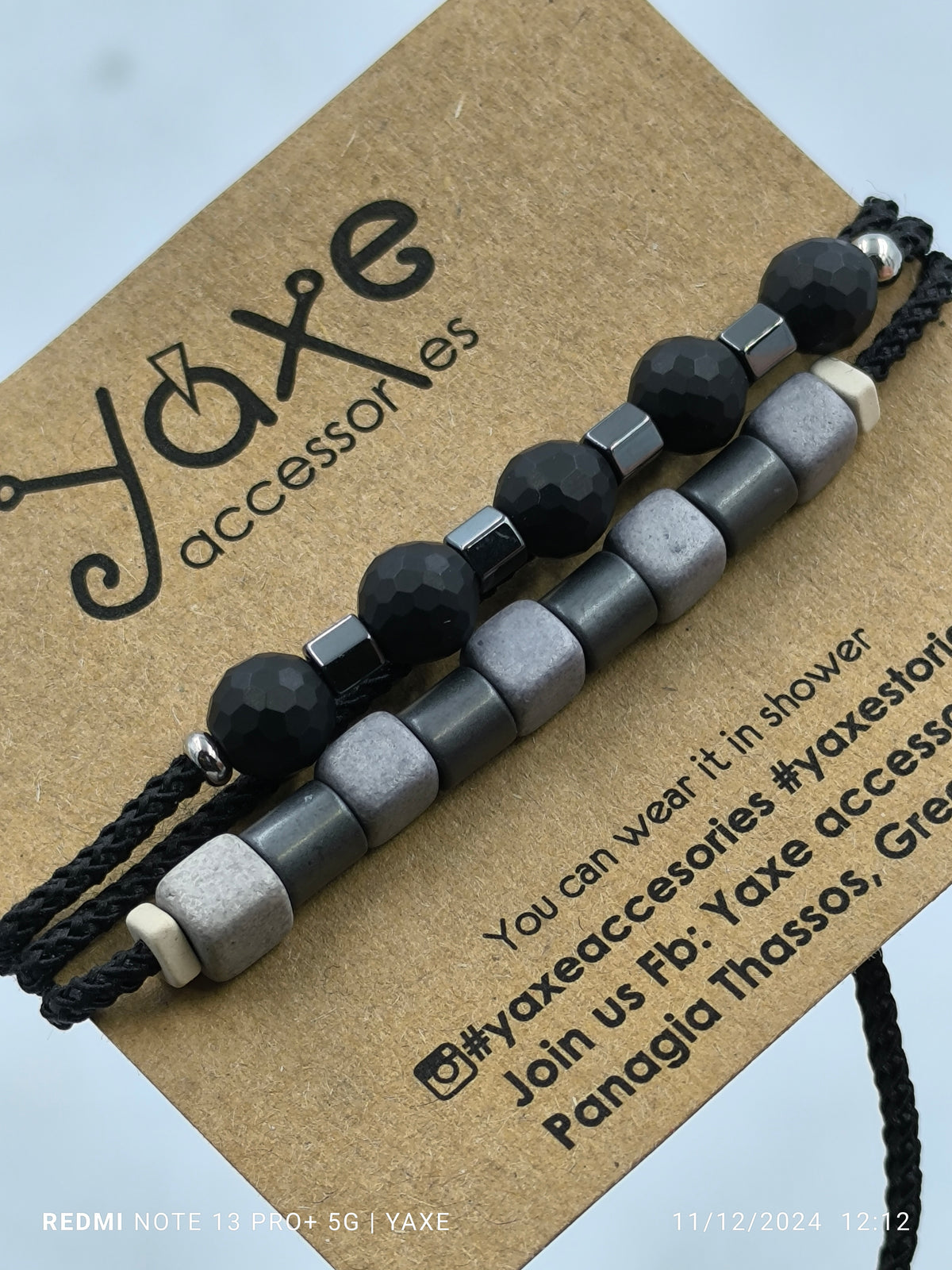 Triple ceramic beads men's bracelet, Bolt