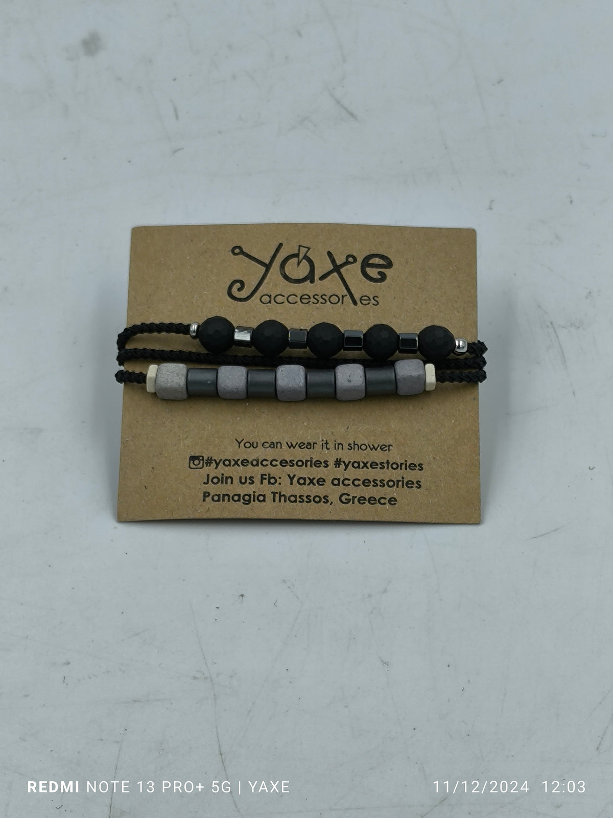 Triple ceramic beads men's bracelet, Bolt