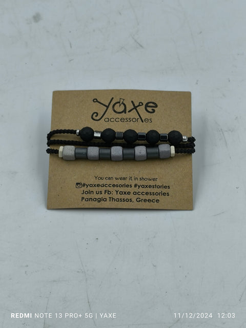 Triple ceramic beads men's bracelet, Bolt