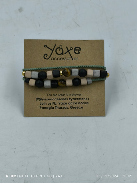 Triple ceramic beads men's bracelet, Nature