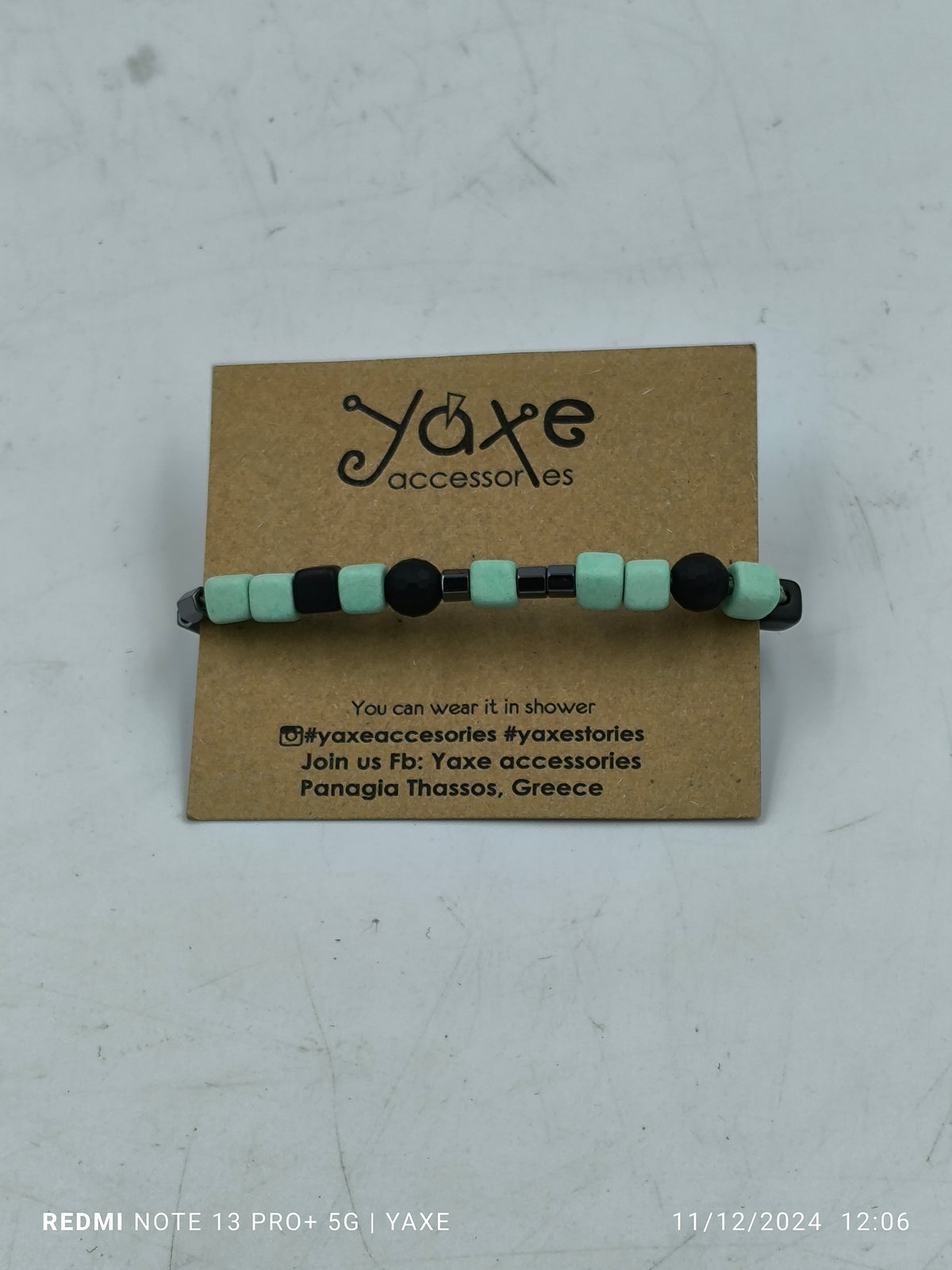 Ceramic beads men's bracelet, Grass