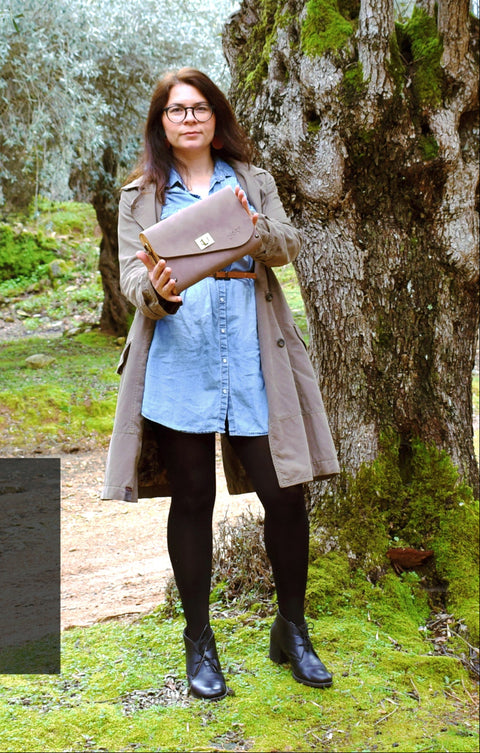 Mocha brown leather wood women crossbody bag - Handmade bags & jewelry Bags