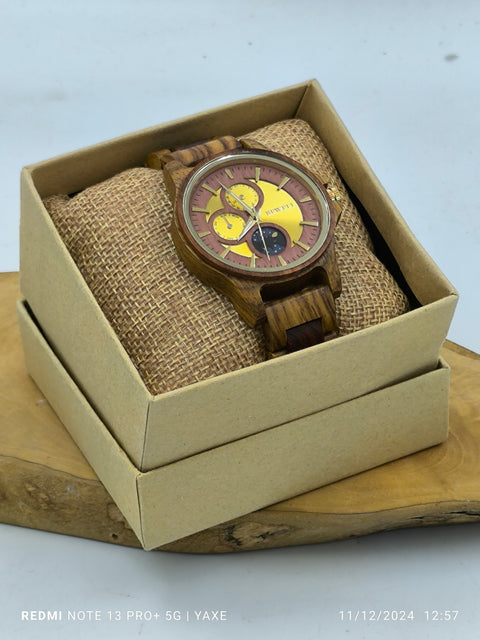 Unisex BEWELL wooden watch with date and moon phase
