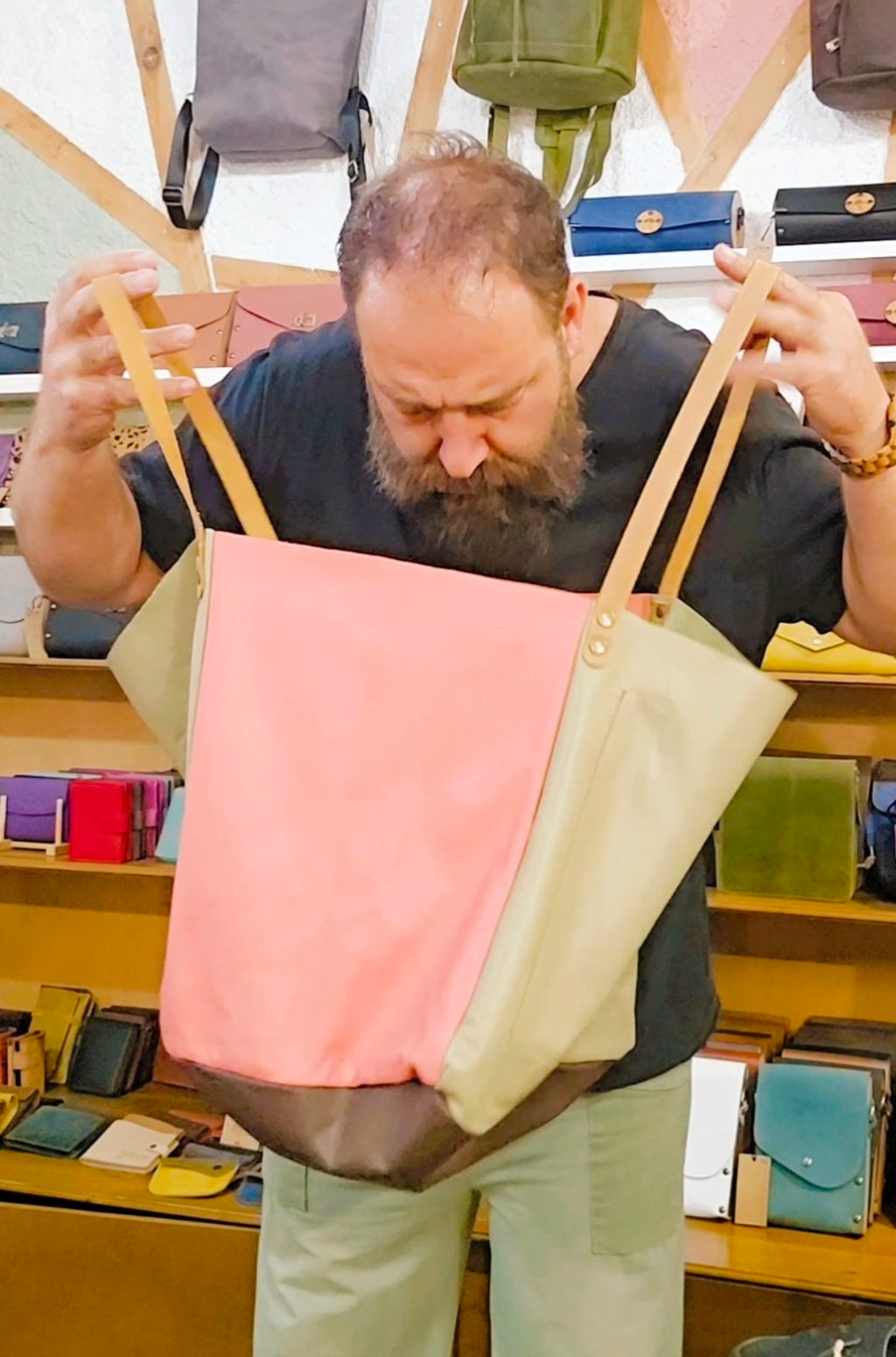 Μαύρη Δερμάτινη Oversized Τσάντα Ώμου