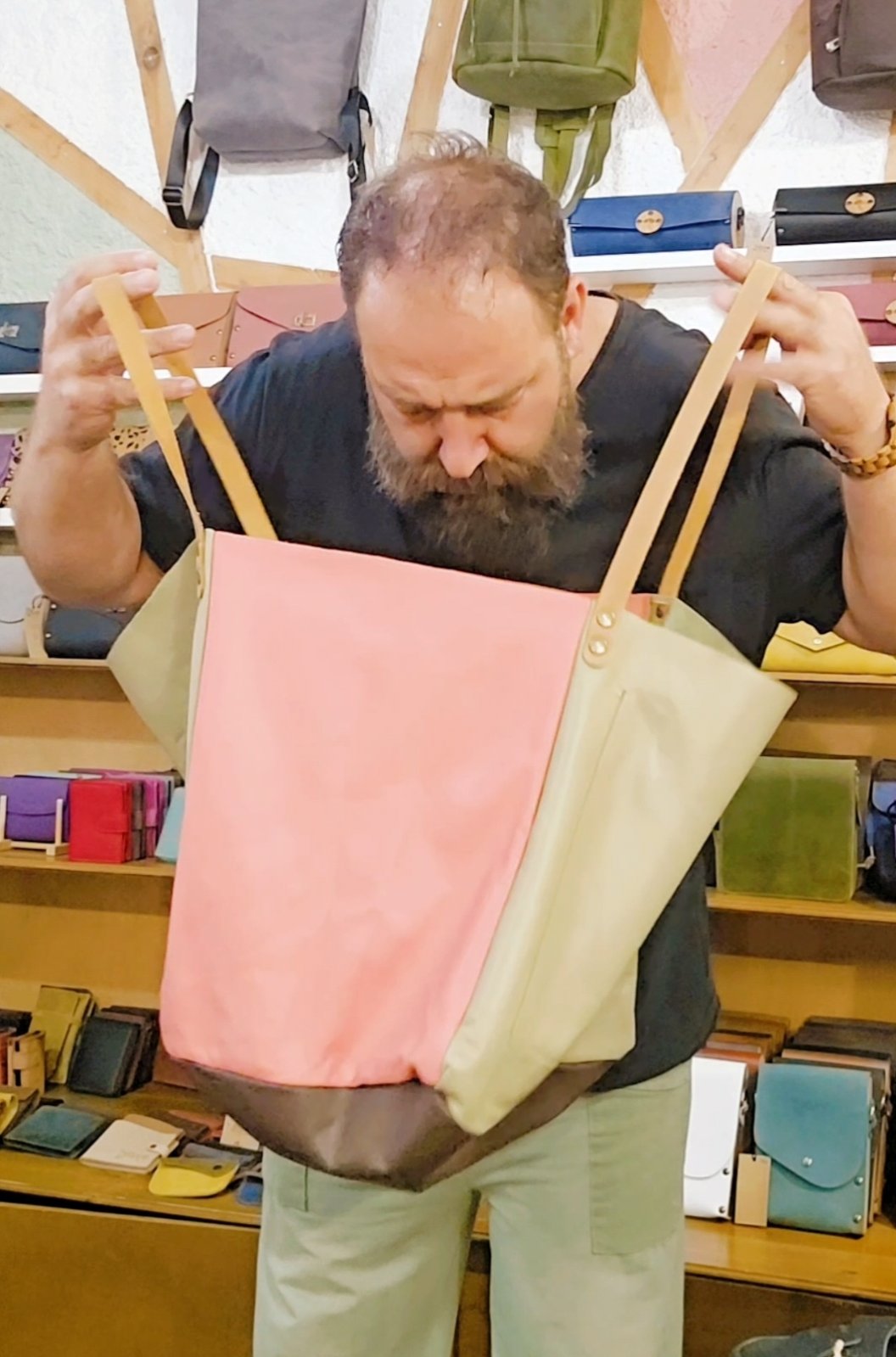 Μαύρη Δερμάτινη Oversized Τσάντα Ώμου