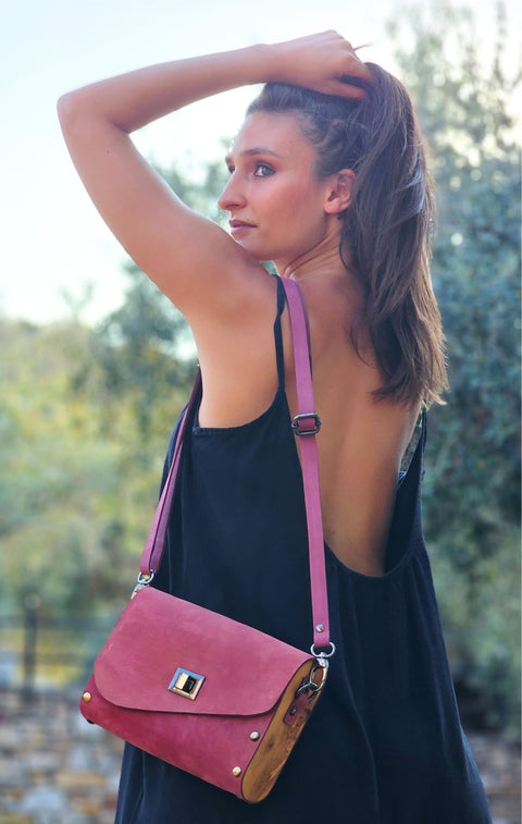 Elegant Purple Leather Wooden Bag - Handmade bags & jewelry Bags