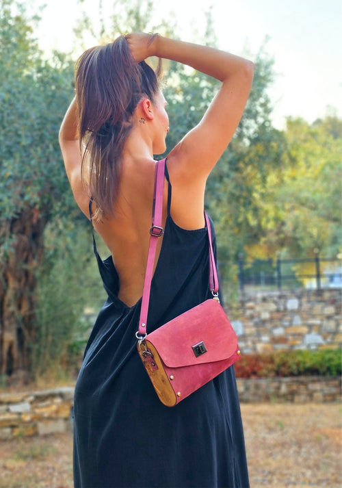 Elegant Purple Leather Wooden Bag - Handmade bags & jewelry Bags
